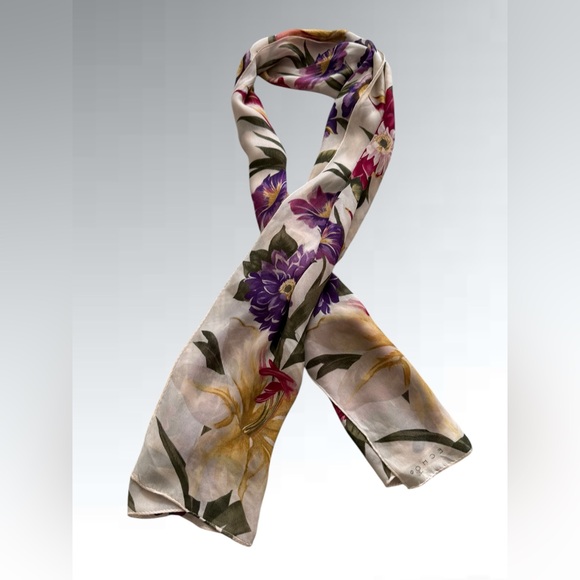 Vintage Floral Silk Scarf by Echo 58” x 16” - Picture 3 of 15